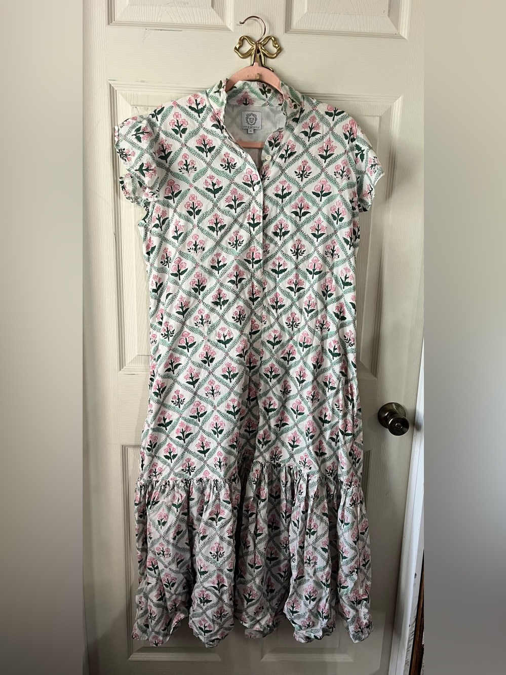 Floral Print Cotton Maxi Dress — Pink & Green